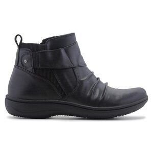 Clarks Women's Laurieann Park Faux Leather Ankle Booties Black Wide MSRP $85